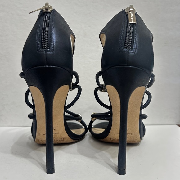 JIMMY CHOO Swarovski Crystal Embellished Sandals Navy High Heel Pump 37.5 Shoes - Picture 12 of 15